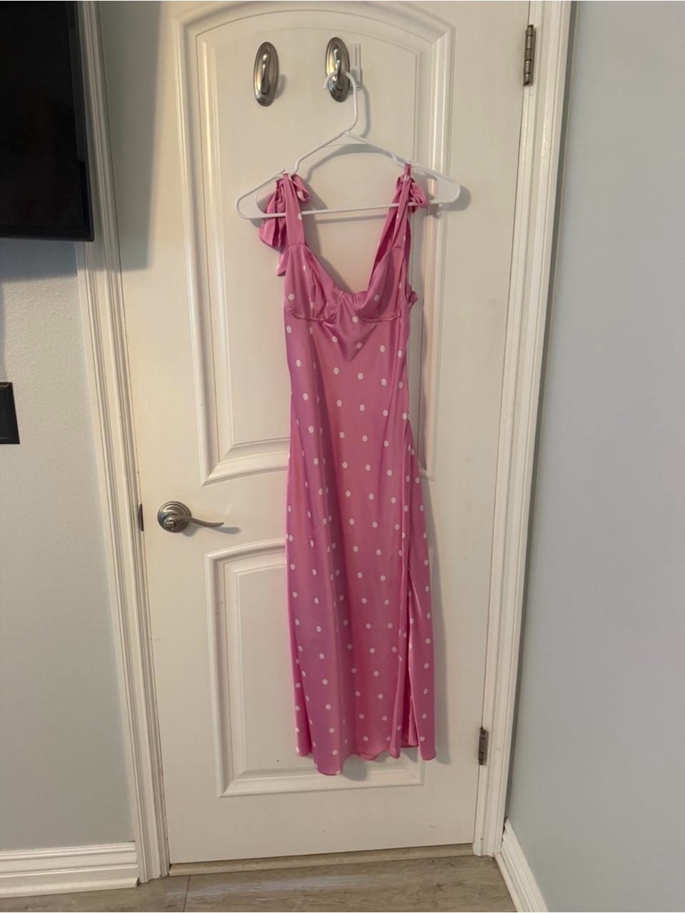 ASTR the label pink polka dot satin dress